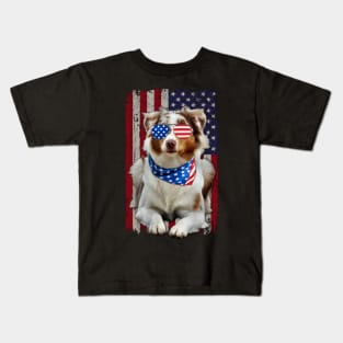 Tail Tales Shepherd Chronicles, Dog American Flag Tee for Aussie Admirers Kids T-Shirt